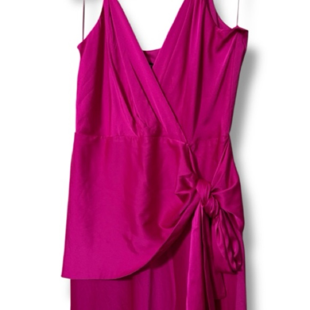 Express women’s medium Satin V-Neck Sleeveless Tie Waist Surplice Midi Dress - Picture 4 of 16